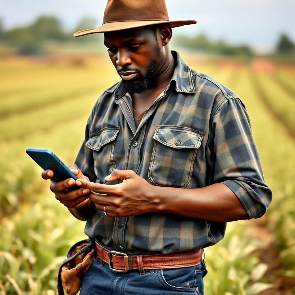 Farmer using smartphone